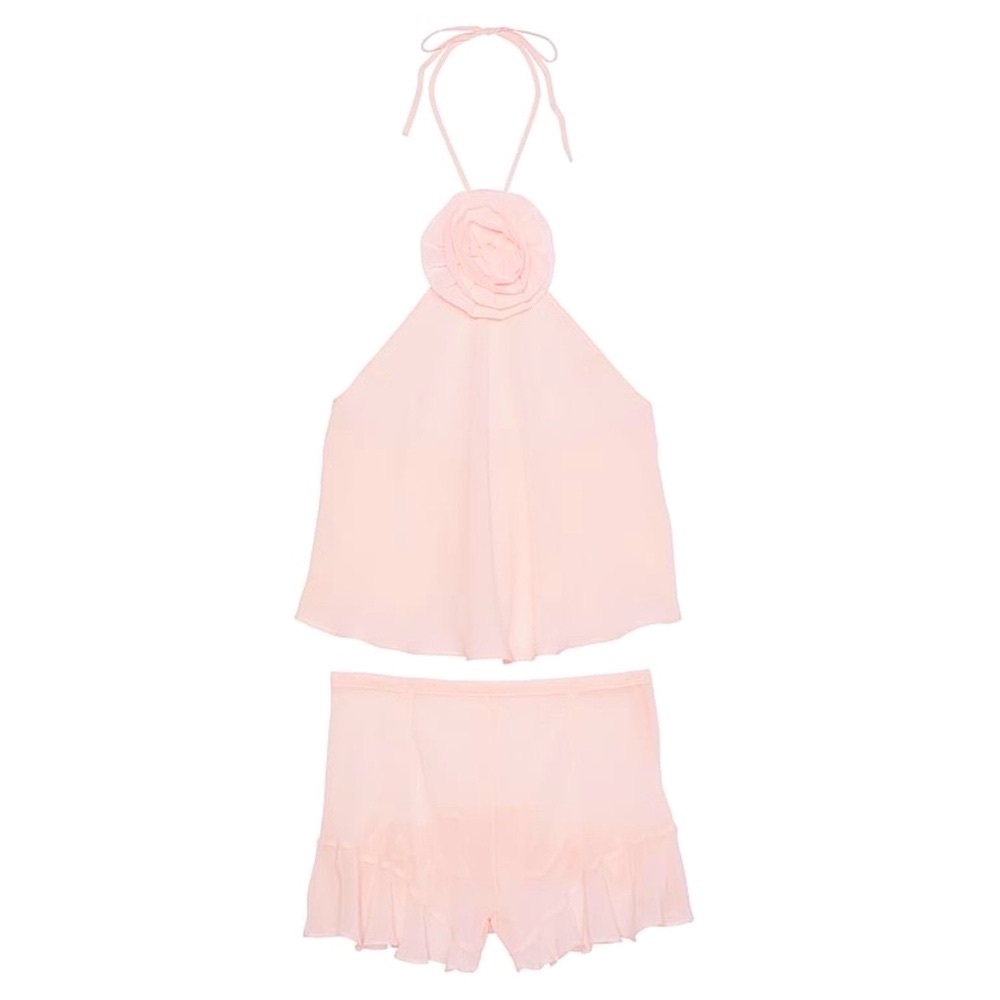 Victoria’s Secret Chiffon Rosette Halter Cami & Short set